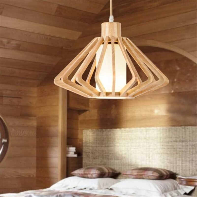 Japanese Style Chandelier Modern Solid Wood Pendant Lights For Living Room Bedroom Dining Room Loft Decor Luminaire Suspension 4