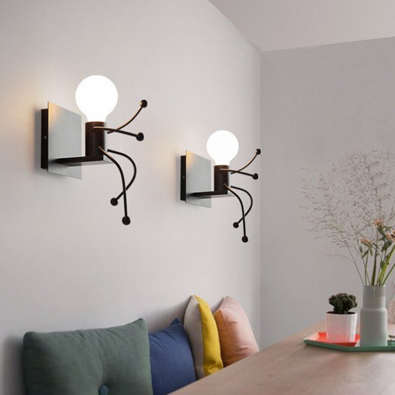 Modern Wall Lamp Iron Cartoon Humanoid Wall Lamps For Living Room Bedroom Nordic Home Decor Bedside Wall Light Bathroom Fixtures 4