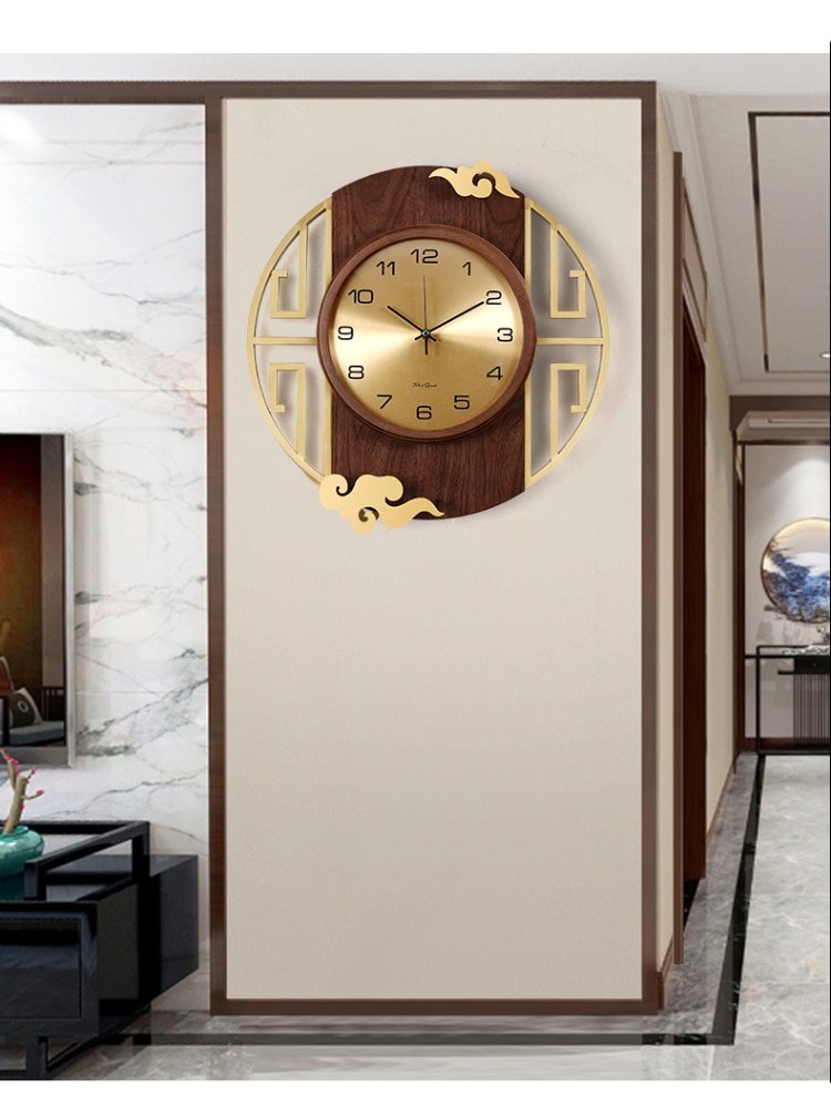 Chinese Luxury Wall Clock Living Room Wooden Silent Metal Wall Clock Modern Design Reloj De Pared Wall Decorations LL50WC 5