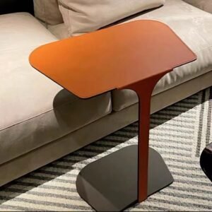Wuli Italian Light Luxury Wrought Iron Side Table Minimalist Designer Orange Saddle Leather Square Metal Side Table 1