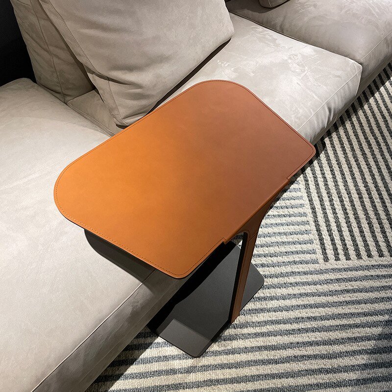 Wuli Italian Light Luxury Wrought Iron Side Table Minimalist Designer Orange Saddle Leather Square Metal Side Table 2