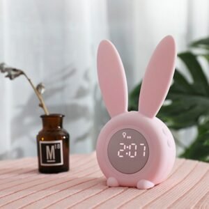 Led Rabbit Night Light Alarm Clock Gift For Children Bedroom Baby Room Decoration Bedside Table Lamp Usb Charging Night Lamp 1