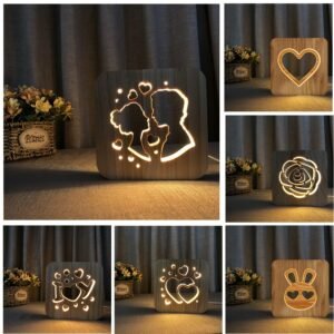 Led 3D Sculpture Night Light Valentine's Day Romantic Gift For Boy Girlfriend Bedroom Decor Usb Plug In Bedside Wood Night Lamp 1