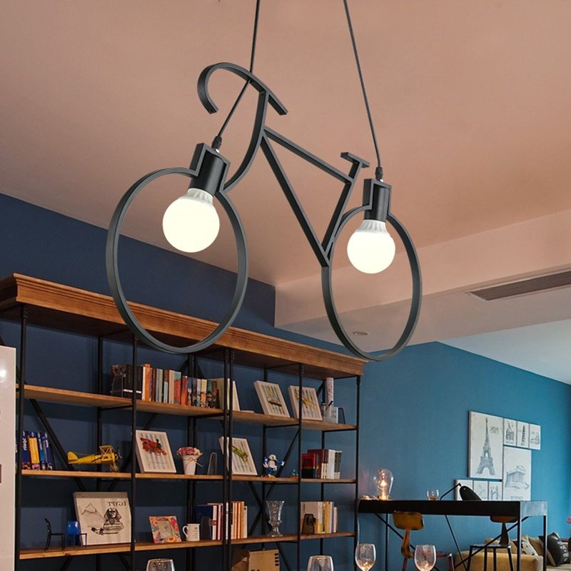 Industrial Pendant Lights Vintage Iron Bicycle Hanglamp For Bedroom Dining Room Bar Decor E27 Luminaire Suspension Loft Fixtures 3