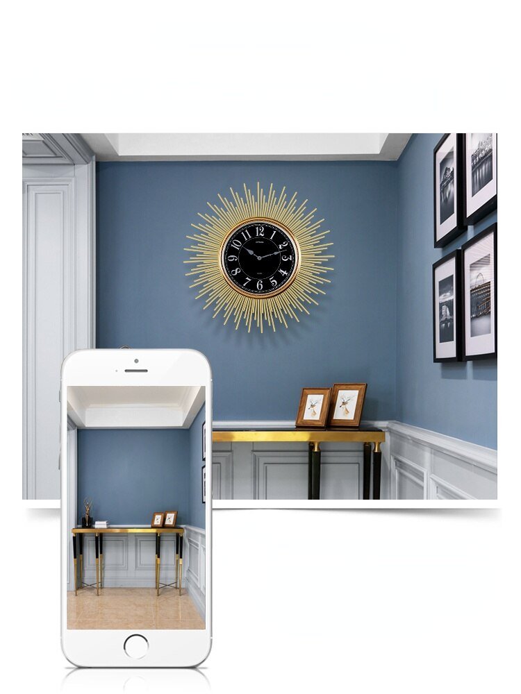 Luxury Nordic Wall Clock Living Room Vintage Large Silent Metal Wall Clock Sun Shape Reloj Pared Grande Home Decor LL50WC 3