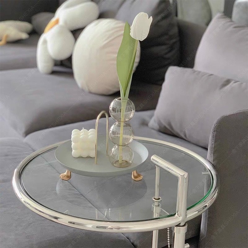 Wuli Medieval Stainless Steel Lifting Coffee Table Glass Side Table Light Luxury Simple Creative Ins Transparent Coffee Table 2