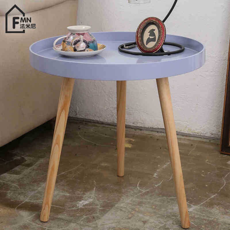 Wuli Nordic Sofa Side Table Living Room Furniture Balcony Small Coffee Table Solid Wood Leg Small Round Table 4