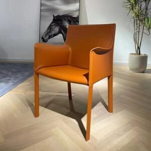 Wuli Nordic Saddle Leather Dining Chair Home Modern Minimalist Light Luxury Stool Backrest Chair With Armrest Designer Chair 1
