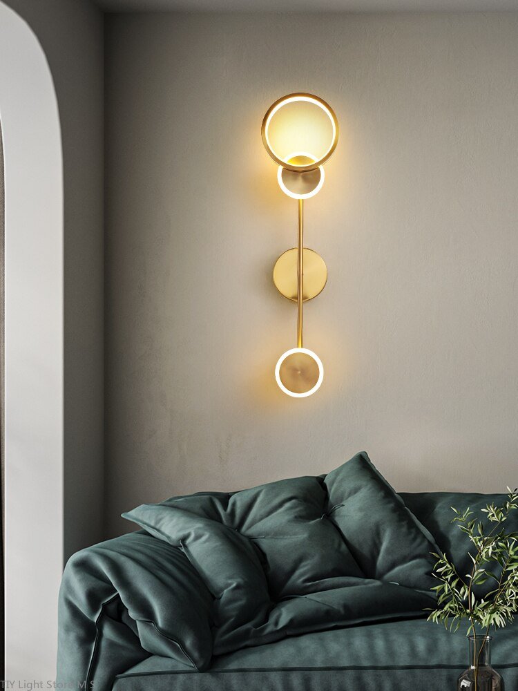 modern Nordic LED Bedside Luxury Art background Deco Copper round wall lamp Bedroom Living Room Loft Aisle Home Gold wall sconce 5