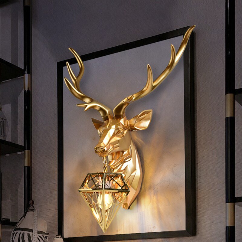 American Deer Head Wall Lamp Modern Gold Silver Resin Wall Lamps For Living Room Bedroom Home Decor Bedside Wall Light Fixtures 5