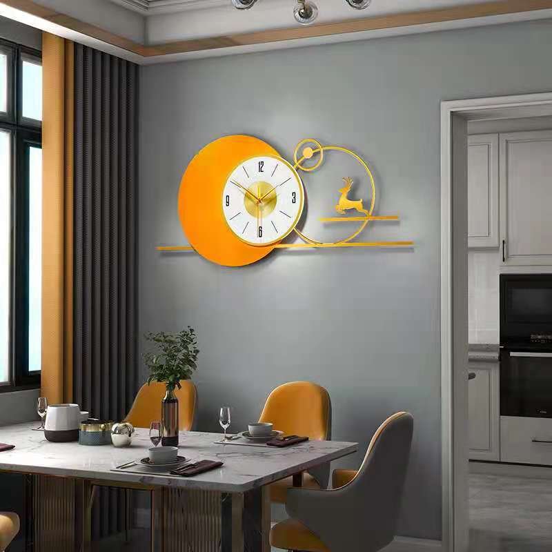 Deer Luxury Orange Wall Clock Living Room 3D Metal Creativity Silent Wall Clock Modern Design Reloj Pared Wall Decoration LL50WC 2