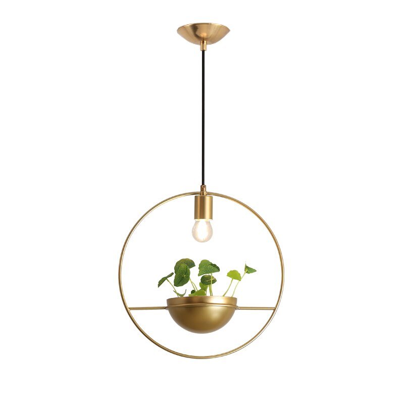 Modern Plant Pendant Lights Gold Iron Ring Hanging Lamp For Bedroom Dining Room Bar Decor Home E27 Loft Luminaire Suspension 4