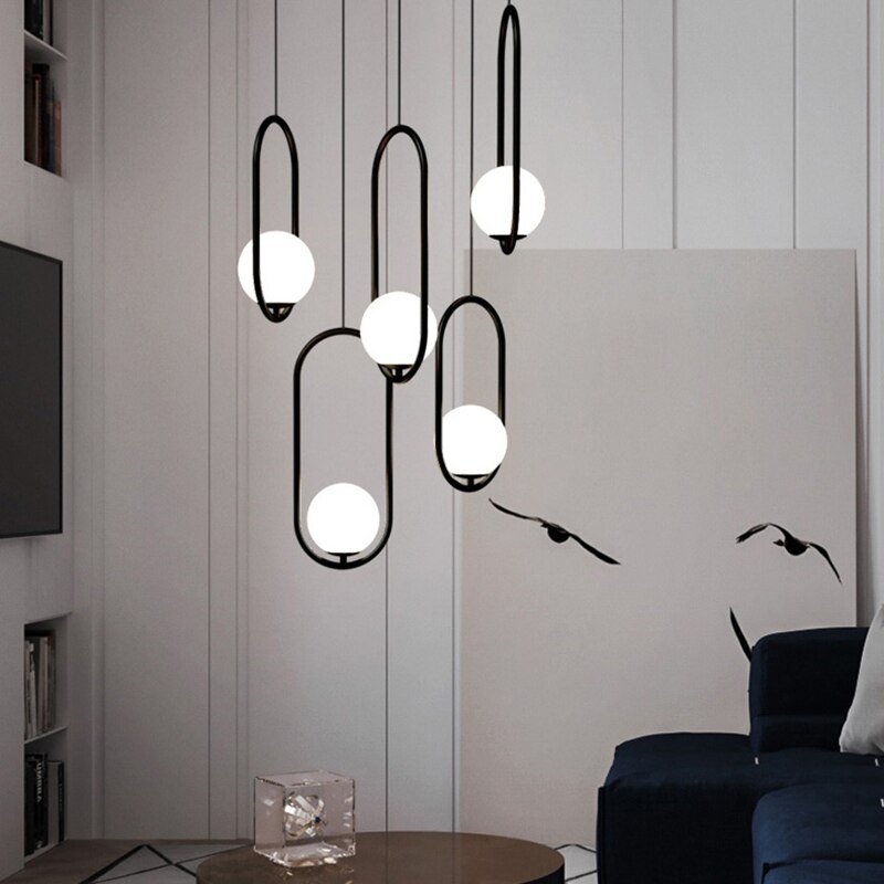 Nordic Modern Pendant Lights Ring Glass Ball Hanglamp For Dining Room Bedroom Loft Decor Luminaire Suspension Kitchen Fixtures 2