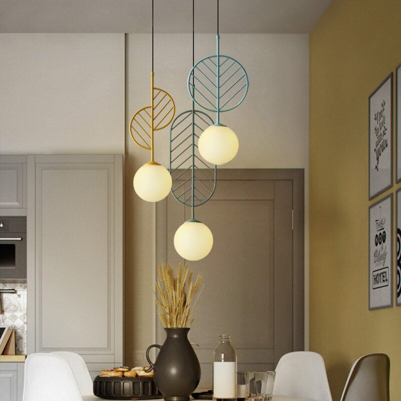 Nordic Modern Pendant Lights Colorful Macaron Iron Hanging Lamp For Bedroom Dining Room Kitchen Fixtures Led Glass Ball Hanglamp 2