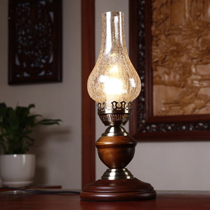 Vintage Table Lamp Chinese Style Wood Table Lamps For Living Room Bedroom Study Desk Decor Home Bedside Lamp E27 Kerosene Lamp 4