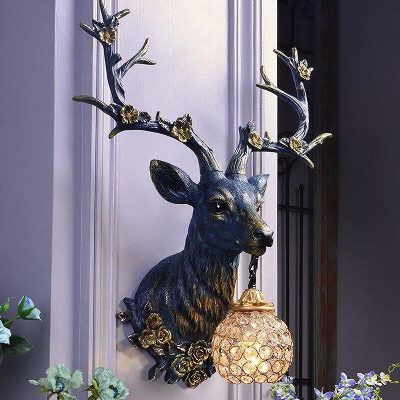 Resin Deer Lamp Animal Vintage Luxury Shade LED Wall Lamp Modern Decor Kitchen Wall Light Bedroom Indoor Lighting Wall Sconce 3
