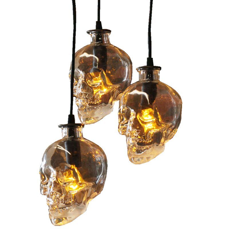 Skull Pendant Lights Vintage Glass Hanglamp For Bedroom Dining Room Halloween Home Decor Restaurant Bar Led Luminaire Suspension 4
