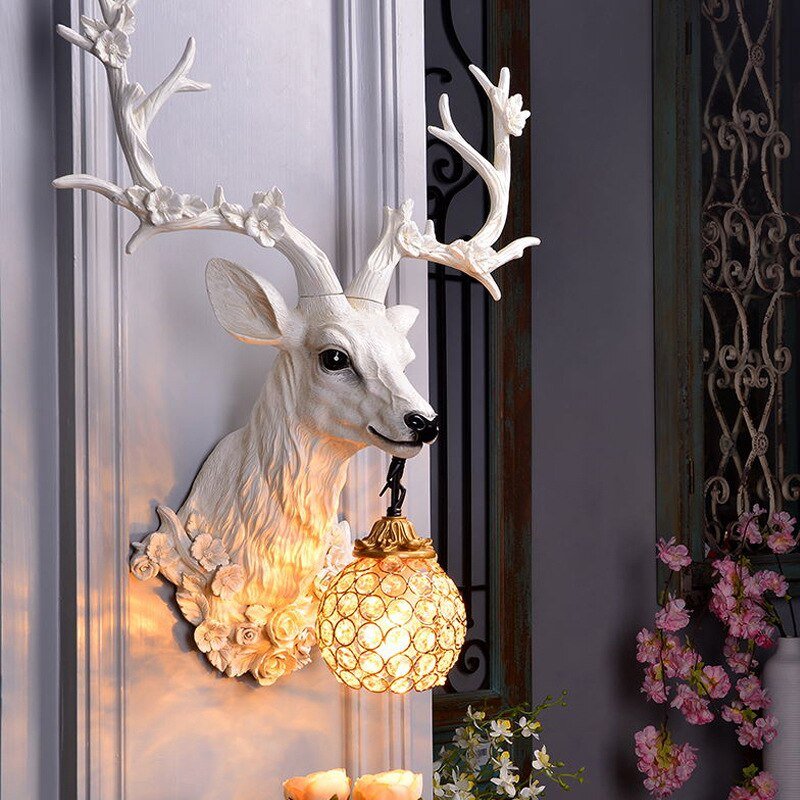 Resin Deer Lamp Animal Vintage Luxury Shade LED Wall Lamp Modern Decor Kitchen Wall Light Bedroom Indoor Lighting Wall Sconce 4