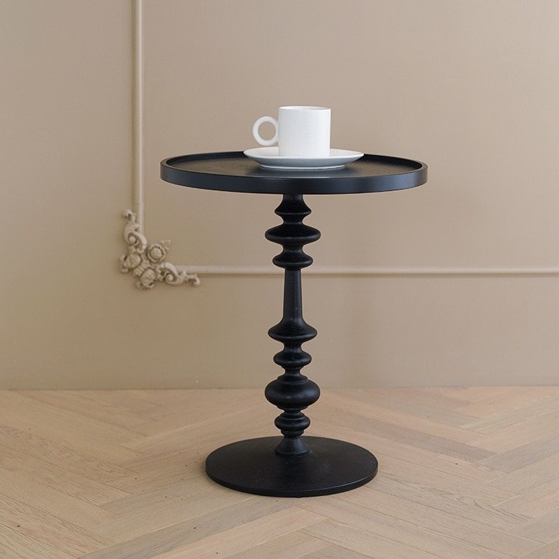 Wuli Nordic Retro Sofa Side Table Roman Column Simple Design Solid Wood Living Room Coffee Table Leisure Round Coffee Table 2