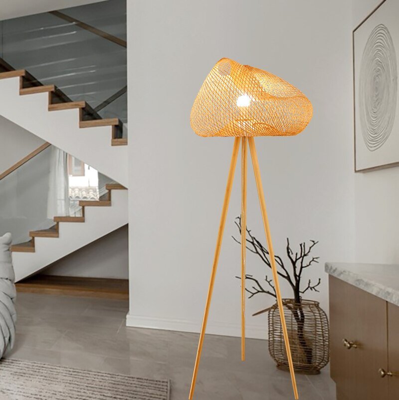 Southeast Asia Bamboo Floor Lamp Modern Wood Tripod Floor Lamps For Living Room Bedroom Study Decor Light Home E27 Standing Lamp 2