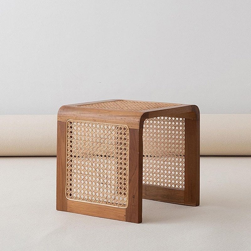 Wuli Nordic Square Side Table Solid Wood Tea Table Living Room Small Rattan Weave Japanese White Wax Wood Square Table 1