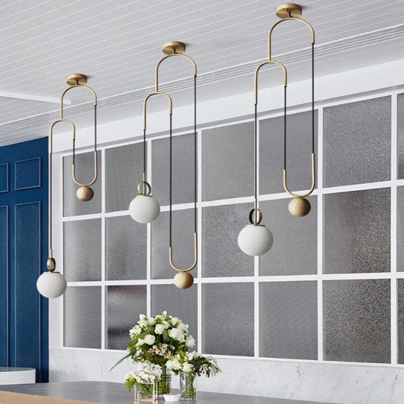 Nordic Pendant Lights E27 Glass Ball Hanglamp For Dining Room Living Room Bedroom Decor Creative Height Adjustable Hanging Lamp 2