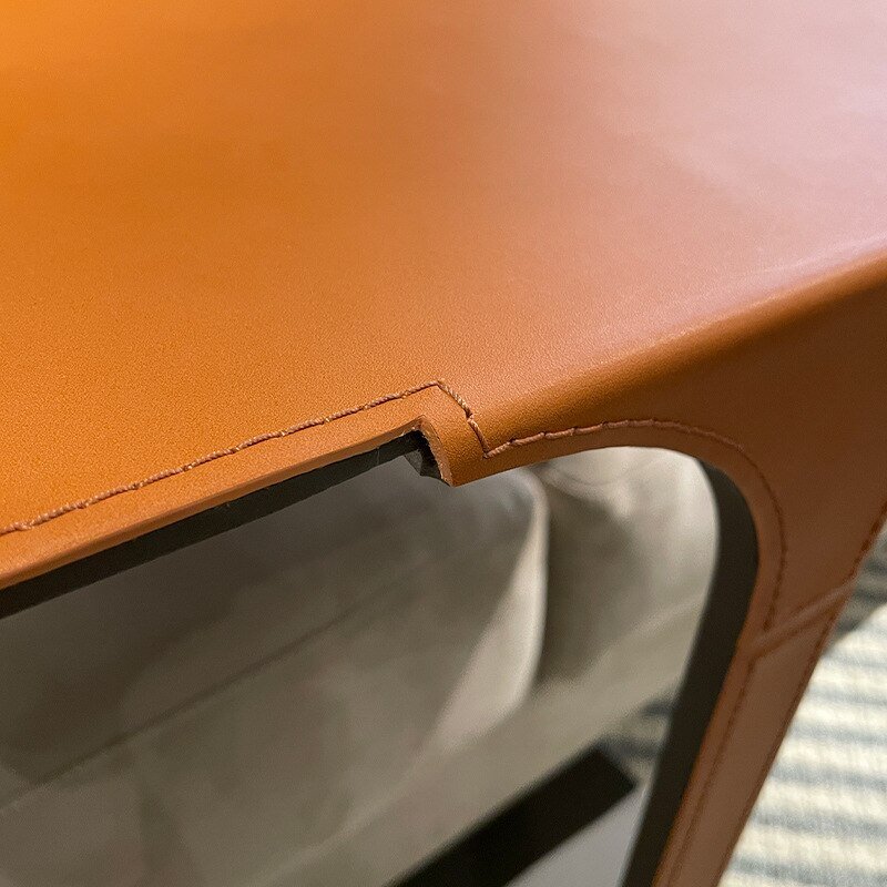 Wuli Italian Light Luxury Wrought Iron Side Table Minimalist Designer Orange Saddle Leather Square Metal Side Table 3