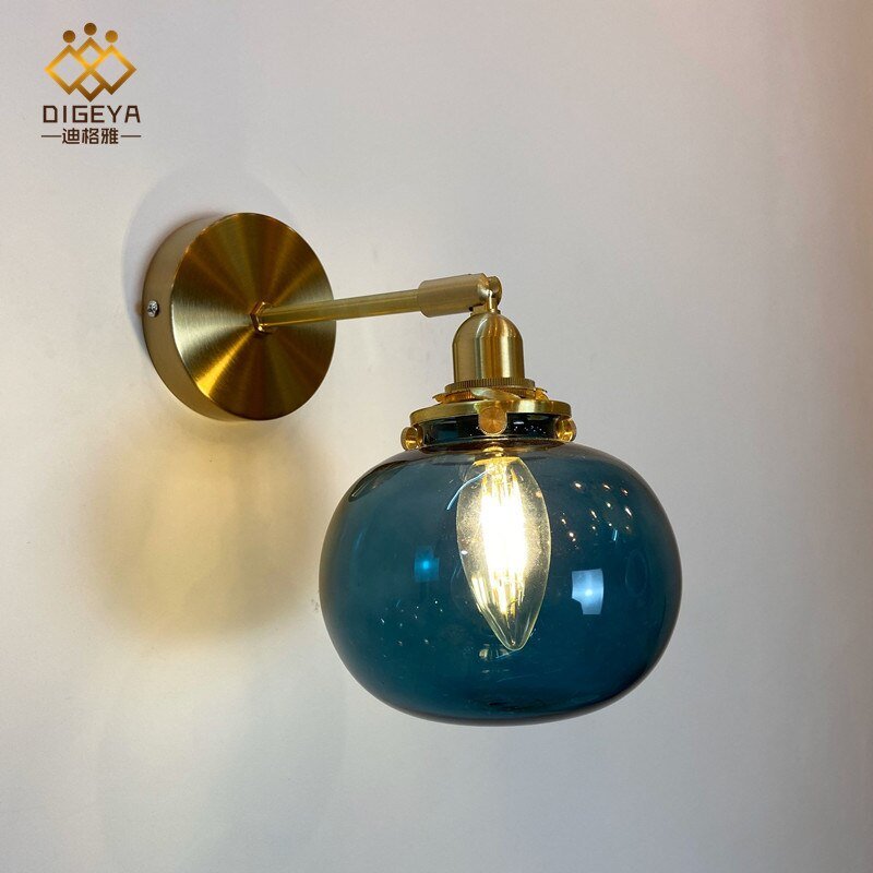 Vintage All Copper Wall Lamp Colorful Glass Wall Lamps For Living Room Bedroom Loft Decor Bedside Wall Light Bathroom Fixtures 3