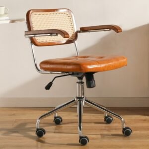 Rattan Office Chair Leather Japanese Retro Chair Computer Chair Home Swivel Chair Study Desk Chair Lift Chair Celebrity Seat 1