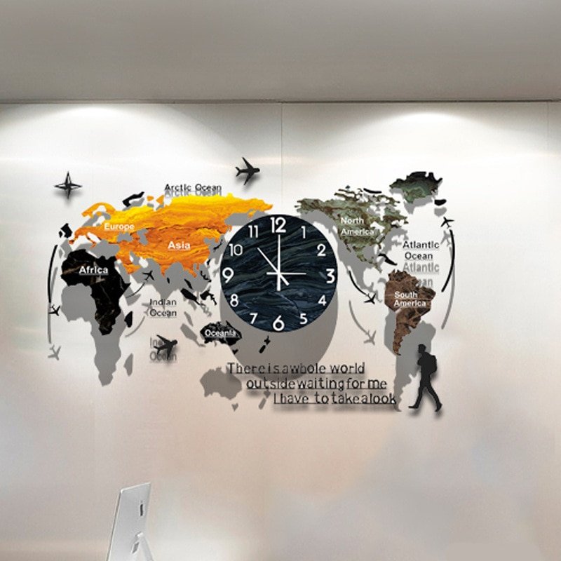 Nordic World Map Digital Wall Clock Livingroom Silent Large Wall Clock Modern Design Minimalist Reloj Pared Home Decor LL50WC 3