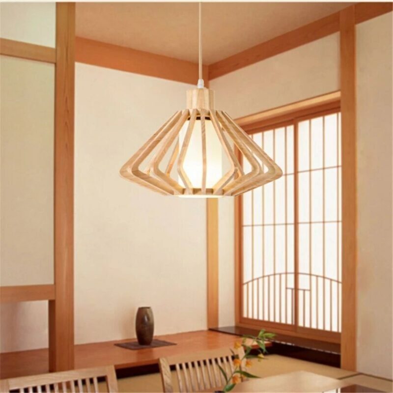 Japanese Style Chandelier Modern Solid Wood Pendant Lights For Living Room Bedroom Dining Room Loft Decor Luminaire Suspension 2