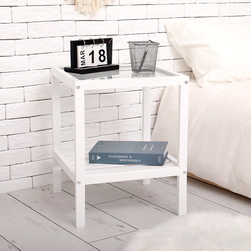 Wuli Ins Bedside Table Small Apartment Solid Wood Bedroom Transformation Tempered Glass Rack Homestay Wind Bedside Few 4