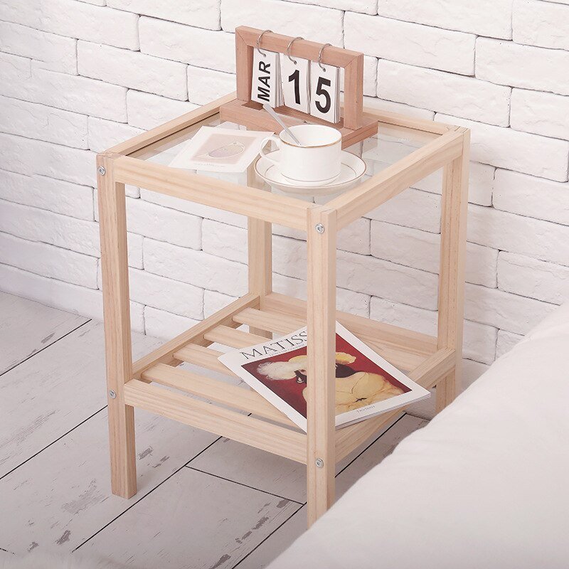 Wuli Ins Bedside Table Small Apartment Solid Wood Bedroom Transformation Tempered Glass Rack Homestay Wind Bedside Few 3