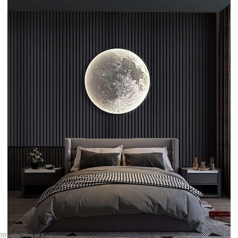 modern creative LED corridor moon mural lamp light luxury background wall living room decoration lamp bedroom bedside wall lamps 3