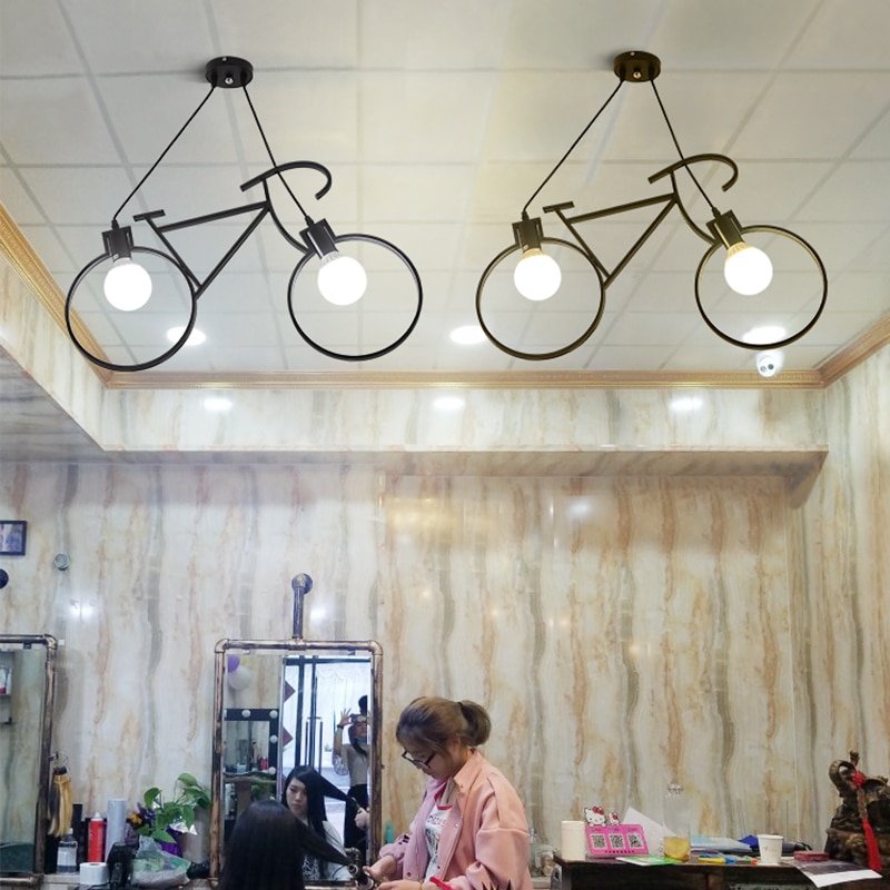 Industrial Pendant Lights Vintage Iron Bicycle Hanglamp For Bedroom Dining Room Bar Decor E27 Luminaire Suspension Loft Fixtures 5