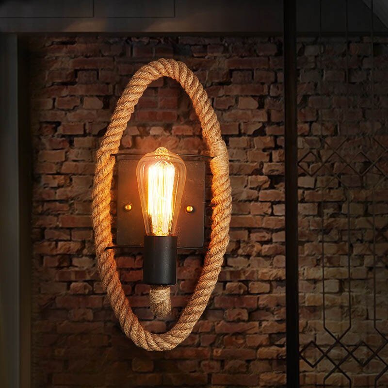 Industrial Wall Lamp Vintage Hemp Rope Wall Lamps For Living Room Bedroom Bar Decor E27 Home Loft Retro Iron Wall Light Fixtures 4