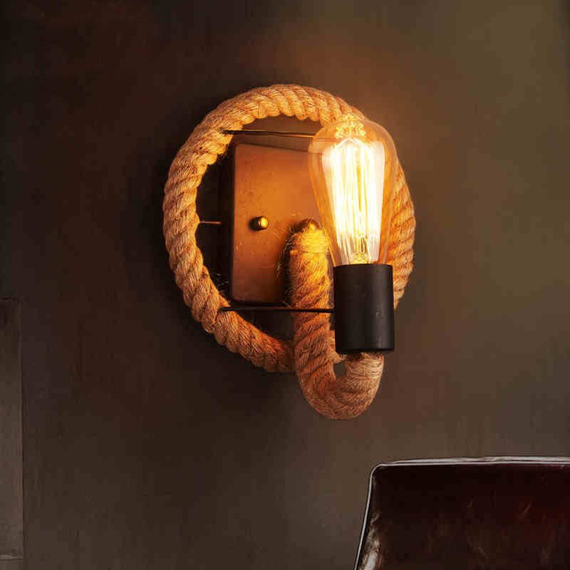 Industrial Wall Lamp Vintage Hemp Rope Wall Lamps For Living Room Bedroom Bar Decor E27 Home Loft Retro Iron Wall Light Fixtures 2
