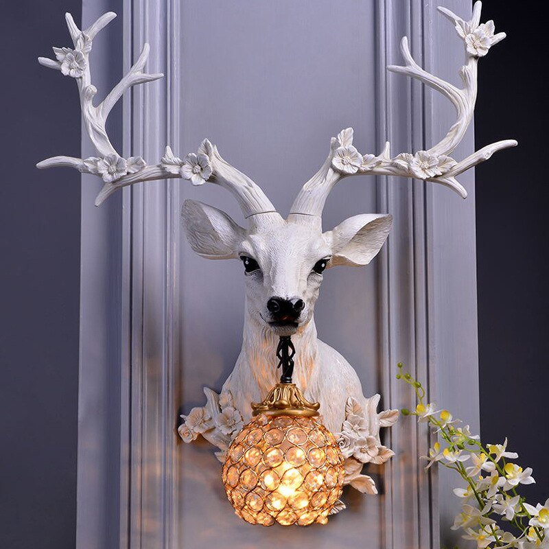 Resin Deer Lamp Animal Vintage Luxury Shade LED Wall Lamp Modern Decor Kitchen Wall Light Bedroom Indoor Lighting Wall Sconce 2