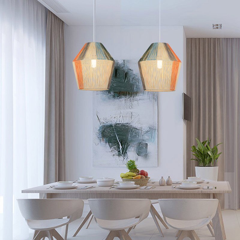 Modern Rattan Pendant Lights Japanese Style Colored Hemp Rope Hanglamp For Dining Room Bedroom Homestay Loft Decor E27 Fixtures 2