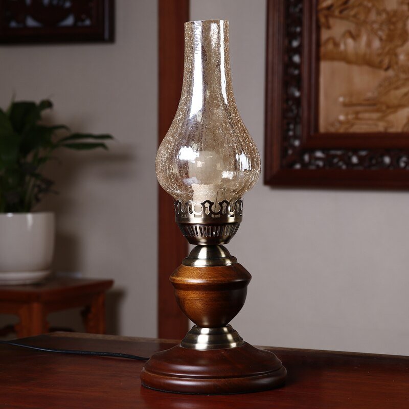 Vintage Table Lamp Chinese Style Wood Table Lamps For Living Room Bedroom Study Desk Decor Home Bedside Lamp E27 Kerosene Lamp 2