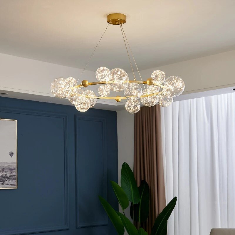 Nordic Led Glass Ball Pendant Lights With Remote Control Ring Gold Living Dining Room Hanging Lamp Home Decor Indoor Lighting 1
