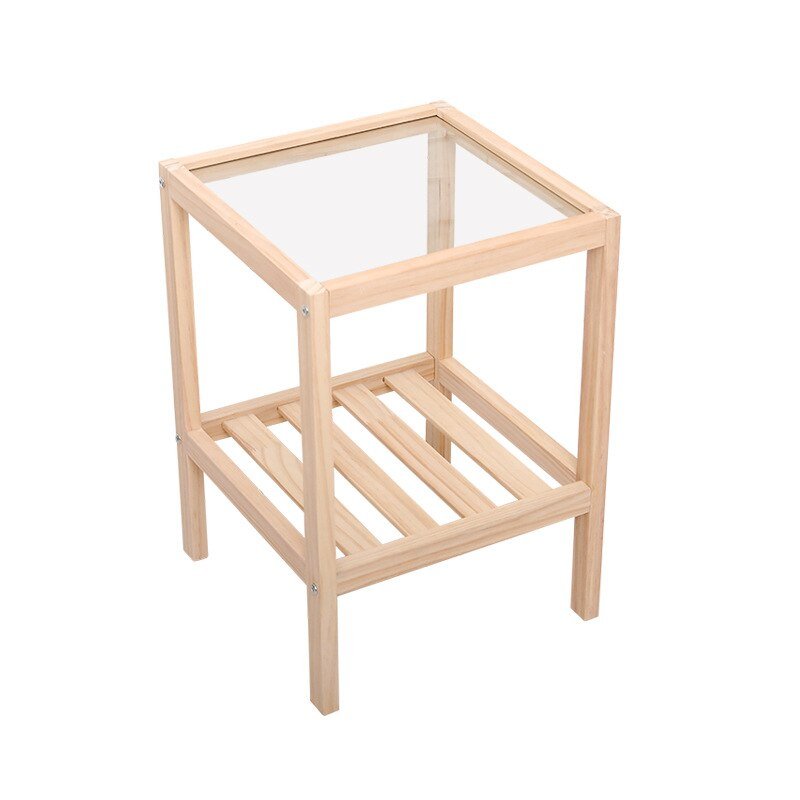 Wuli Ins Bedside Table Small Apartment Solid Wood Bedroom Transformation Tempered Glass Rack Homestay Wind Bedside Few 5