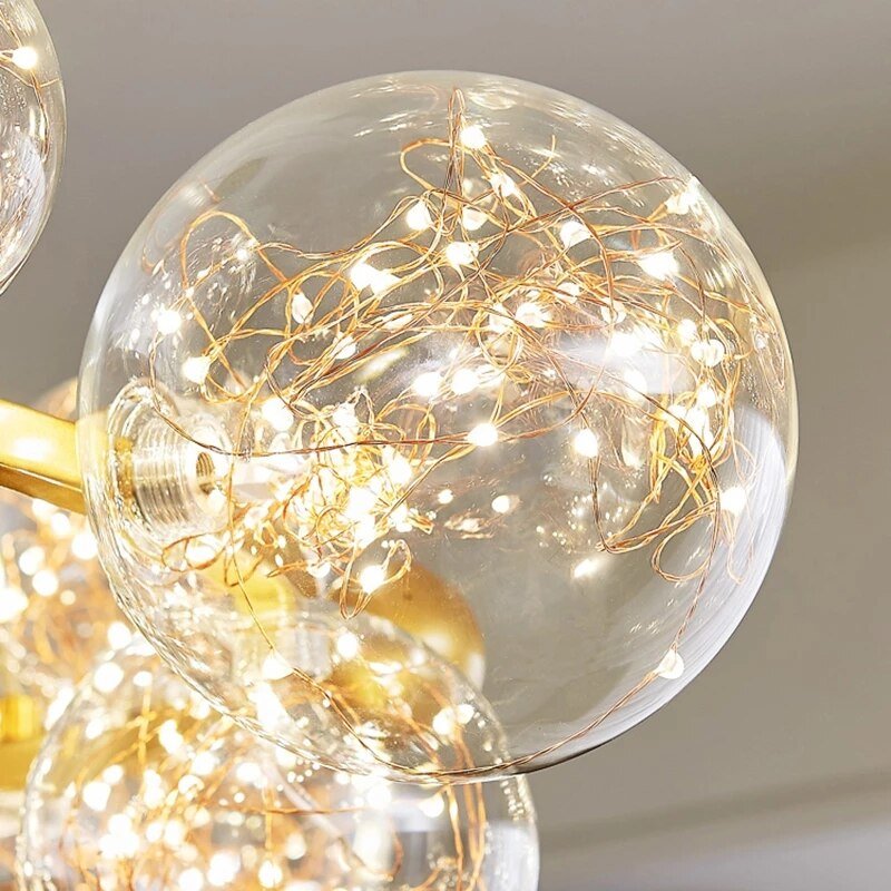 Nordic Led Glass Ball Pendant Lights With Remote Control Ring Gold Living Dining Room Hanging Lamp Home Decor Indoor Lighting 6