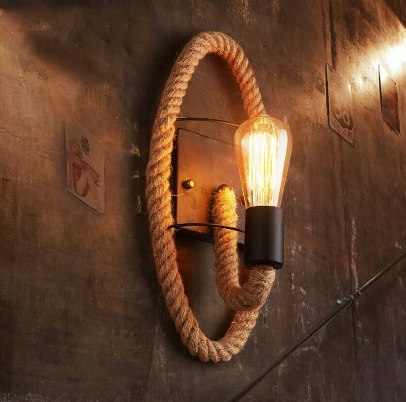 Industrial Wall Lamp Vintage Hemp Rope Wall Lamps For Living Room Bedroom Bar Decor E27 Home Loft Retro Iron Wall Light Fixtures 1
