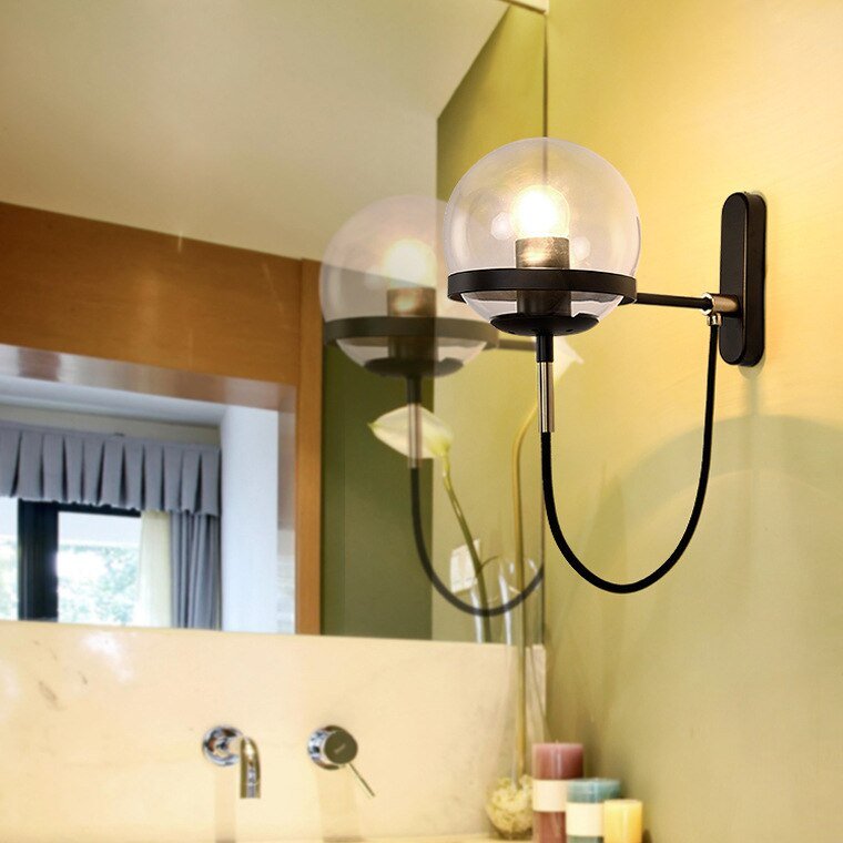 Modern Glass Ball Wall Lamp For Living Room Bedroom Loft Nordic Bedside Wall Light Industrial Bathroom Fixtures E27 Mirror Light 2