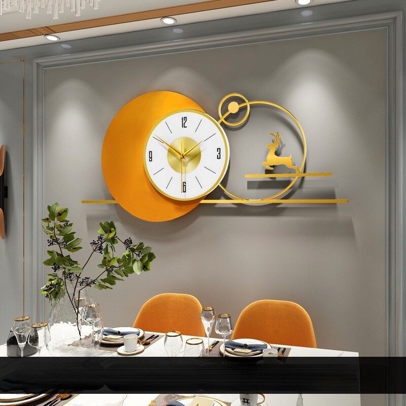 Deer Luxury Orange Wall Clock Living Room 3D Metal Creativity Silent Wall Clock Modern Design Reloj Pared Wall Decoration LL50WC 6
