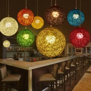 Modern Pendant Lights Colorful Rattan Ball Hanglamp For Bedroom Dining Room Nordic Restaurant Bar Decor E27 Luminaire Suspension 1