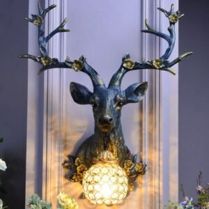 Resin Deer Lamp Animal Vintage Luxury Shade LED Wall Lamp Modern Decor Kitchen Wall Light Bedroom Indoor Lighting Wall Sconce 1