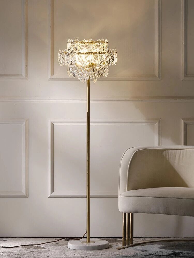Nordic All Copper Floor Lamp Luxury Crystal Floor Lamps For Living Room Bedroom Modern Home Decor Light Marble Standing Lamp 3