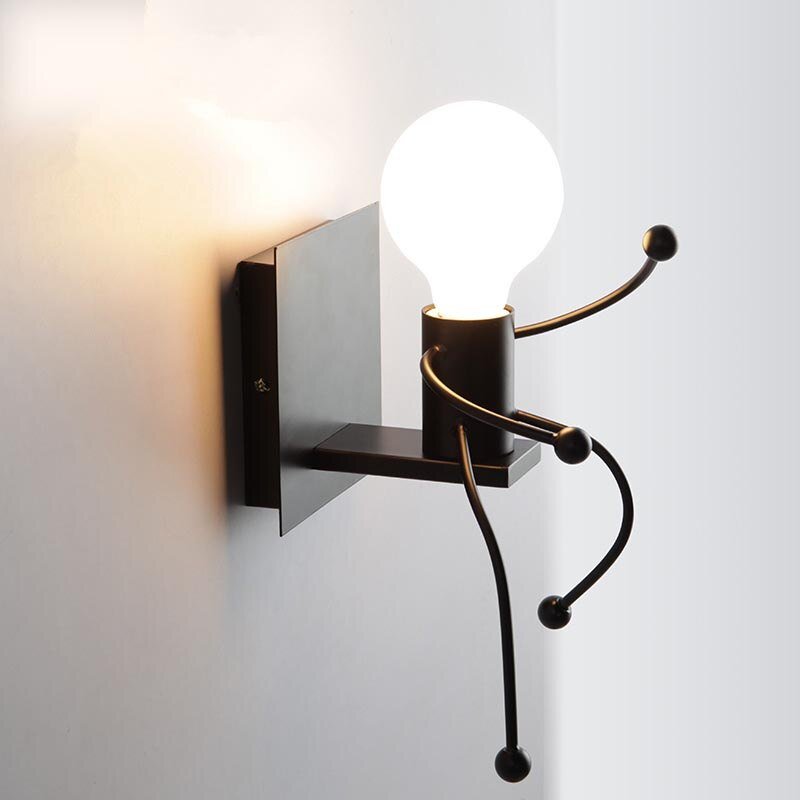 Modern Wall Lamp Iron Cartoon Humanoid Wall Lamps For Living Room Bedroom Nordic Home Decor Bedside Wall Light Bathroom Fixtures 2
